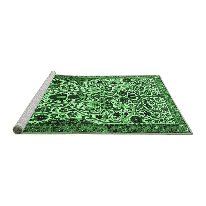 Sideview of Machine Washable Persian Emerald Green Traditional Area Rugs, wshtr3804emgrn