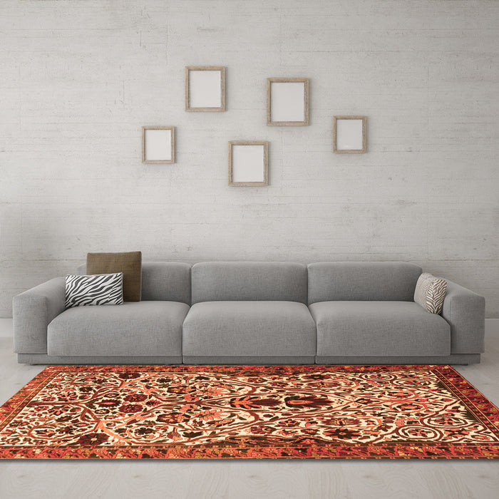 Machine Washable Persian Orange Traditional Area Rugs in a Living Room, wshtr3804org