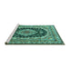 Sideview of Machine Washable Medallion Turquoise Traditional Area Rugs, wshtr3805turq