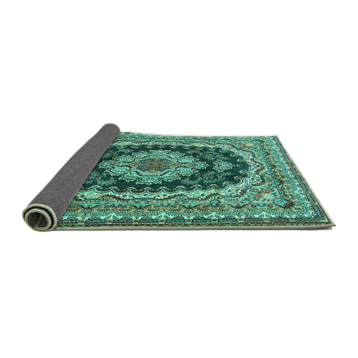 Sideview of Medallion Turquoise Traditional Rug, tr3805turq