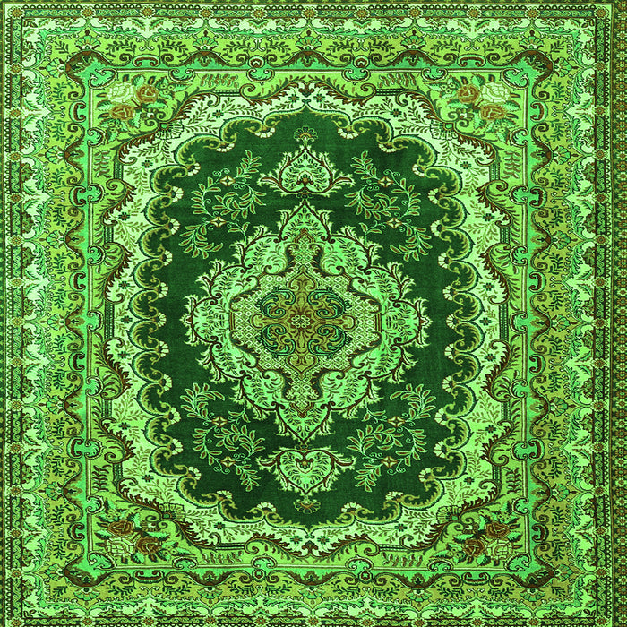 Round Machine Washable Medallion Green Traditional Area Rugs, wshtr3805grn
