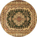 Round Medallion Brown Traditional Rug, tr3805brn