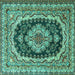 Square Medallion Turquoise Traditional Rug, tr3805turq