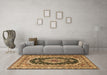 Machine Washable Medallion Brown Traditional Rug in a Living Room,, wshtr3805brn