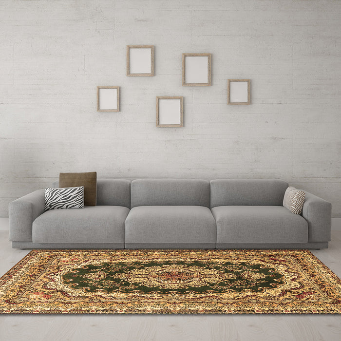 Machine Washable Medallion Brown Traditional Rug in a Living Room,, wshtr3805brn