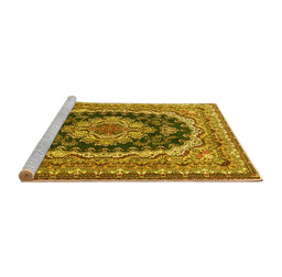 Sideview of Machine Washable Medallion Yellow Traditional Rug, wshtr3805yw
