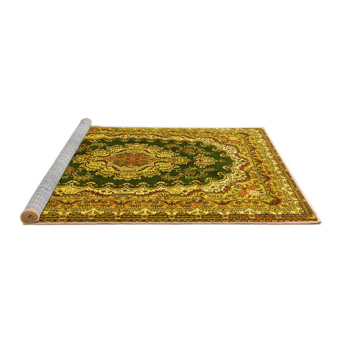 Sideview of Machine Washable Medallion Yellow Traditional Rug, wshtr3805yw