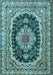 Machine Washable Medallion Light Blue Traditional Rug, wshtr3805lblu