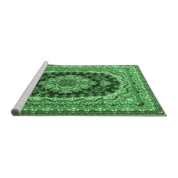 Sideview of Machine Washable Medallion Emerald Green Traditional Area Rugs, wshtr3805emgrn