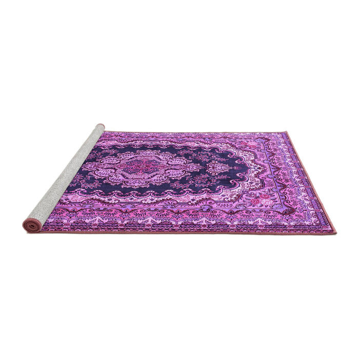 Sideview of Machine Washable Medallion Purple Traditional Area Rugs, wshtr3805pur