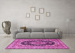 Machine Washable Medallion Pink Traditional Rug in a Living Room, wshtr3805pnk