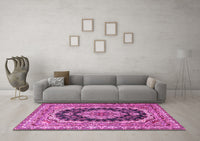 Machine Washable Medallion Pink Traditional Rug, wshtr3805pnk