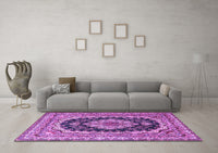 Machine Washable Medallion Purple Traditional Rug, wshtr3805pur