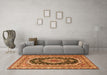 Machine Washable Medallion Orange Traditional Area Rugs in a Living Room, wshtr3805org