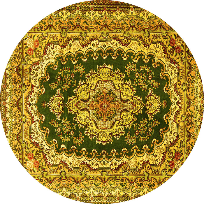 Round Medallion Yellow Traditional Rug, tr3805yw