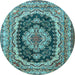 Round Medallion Light Blue Traditional Rug, tr3805lblu