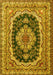 Machine Washable Medallion Yellow Traditional Rug, wshtr3805yw