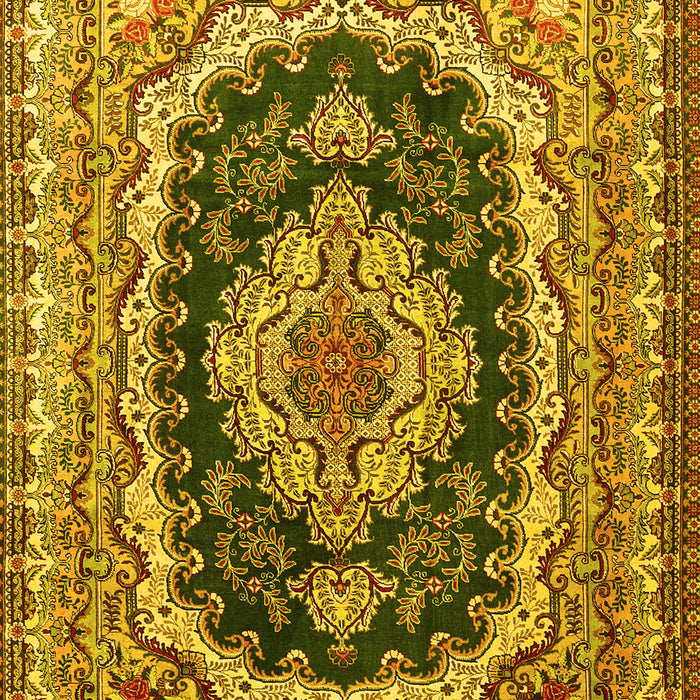 Machine Washable Medallion Yellow Traditional Rug, wshtr3805yw