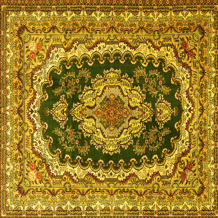 Square Machine Washable Medallion Yellow Traditional Rug, wshtr3805yw