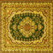 Square Machine Washable Medallion Yellow Traditional Rug, wshtr3805yw