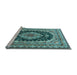 Sideview of Machine Washable Medallion Light Blue Traditional Rug, wshtr3805lblu