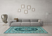 Machine Washable Medallion Light Blue Traditional Rug in a Living Room, wshtr3805lblu