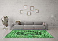 Machine Washable Medallion Emerald Green Traditional Rug, wshtr3805emgrn