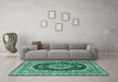 Machine Washable Medallion Turquoise Traditional Area Rugs in a Living Room,, wshtr3805turq