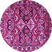 Round Machine Washable Persian Pink Traditional Rug, wshtr3806pnk