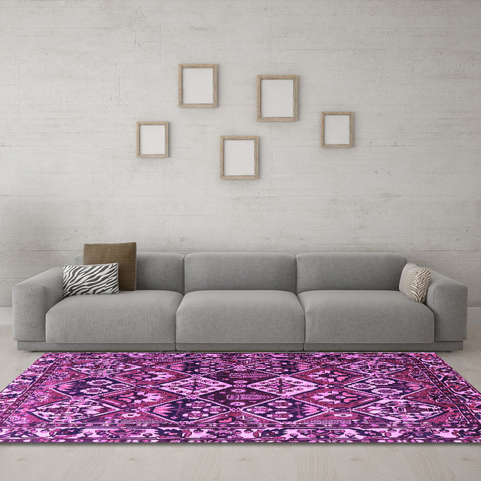 Machine Washable Persian Purple Traditional Area Rugs in a Living Room, wshtr3806pur