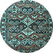 Round Machine Washable Persian Light Blue Traditional Rug, wshtr3806lblu