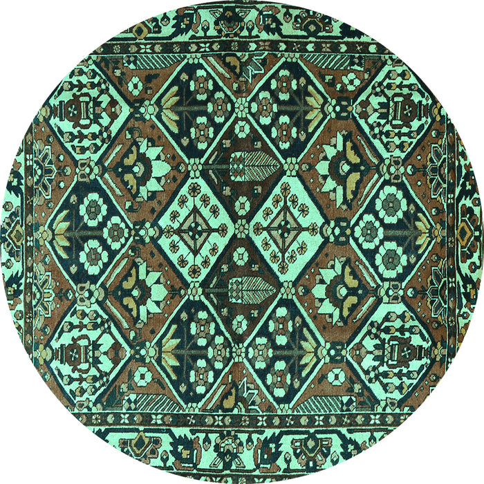 Round Machine Washable Persian Turquoise Traditional Area Rugs, wshtr3806turq