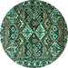 Round Machine Washable Persian Turquoise Traditional Area Rugs, wshtr3806turq