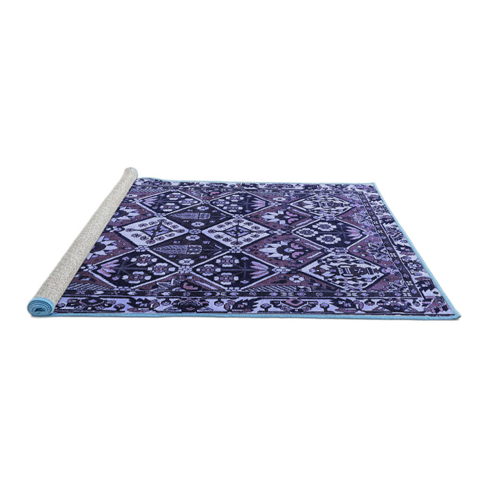 Sideview of Machine Washable Persian Blue Traditional Rug, wshtr3806blu