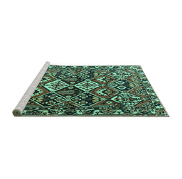 Sideview of Machine Washable Persian Turquoise Traditional Area Rugs, wshtr3806turq