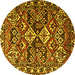 Round Machine Washable Persian Yellow Traditional Rug, wshtr3806yw