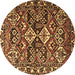 Round Machine Washable Persian Brown Traditional Rug, wshtr3806brn