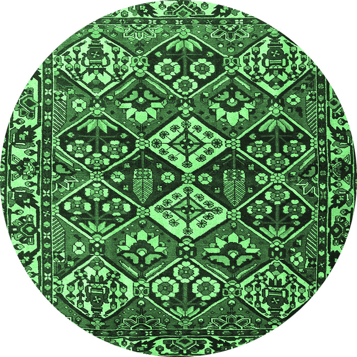 Round Machine Washable Persian Emerald Green Traditional Area Rugs, wshtr3806emgrn