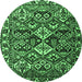 Round Machine Washable Persian Emerald Green Traditional Area Rugs, wshtr3806emgrn