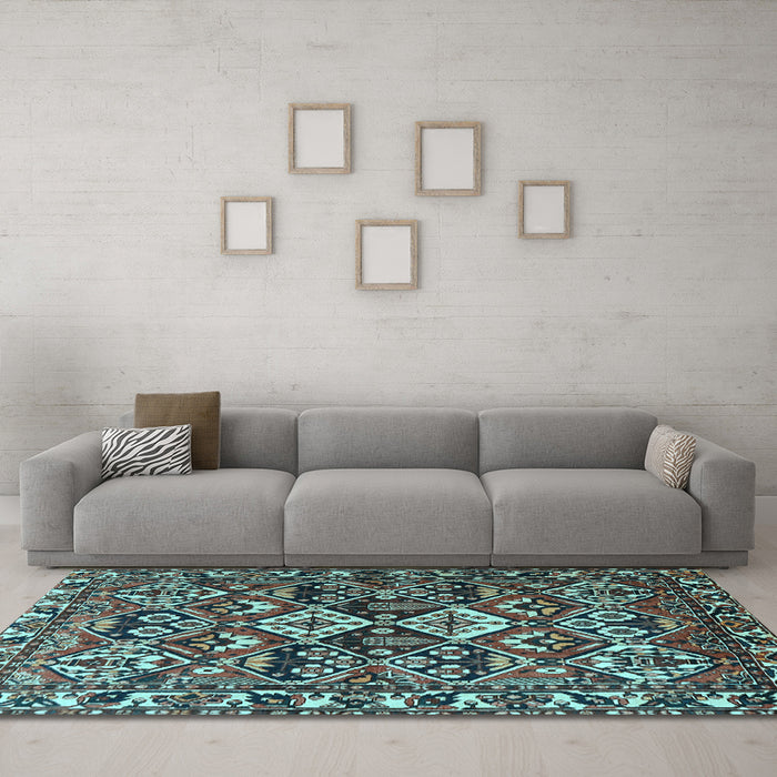 Machine Washable Persian Light Blue Traditional Rug in a Living Room, wshtr3806lblu