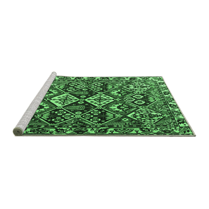 Sideview of Machine Washable Persian Emerald Green Traditional Area Rugs, wshtr3806emgrn