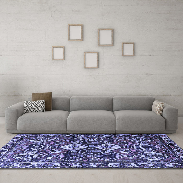 Machine Washable Persian Blue Traditional Rug in a Living Room, wshtr3806blu
