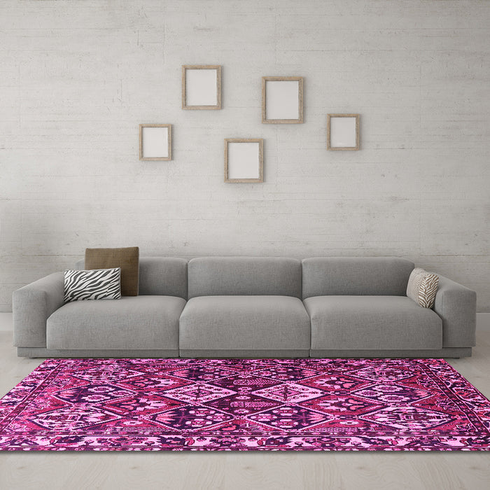 Machine Washable Persian Pink Traditional Rug in a Living Room, wshtr3806pnk