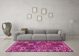 Machine Washable Persian Pink Traditional Rug in a Living Room, wshtr3807pnk