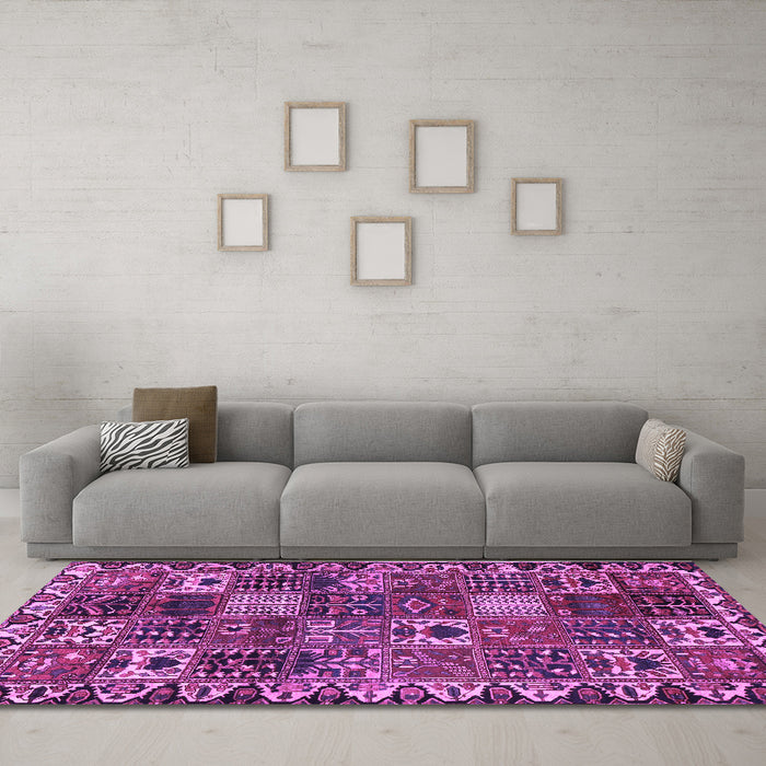 Machine Washable Persian Purple Traditional Area Rugs in a Living Room, wshtr3807pur