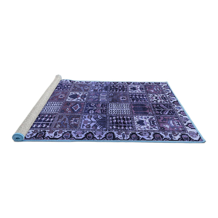 Sideview of Machine Washable Persian Blue Traditional Rug, wshtr3807blu