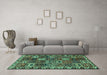 Machine Washable Persian Turquoise Traditional Area Rugs in a Living Room,, wshtr3807turq