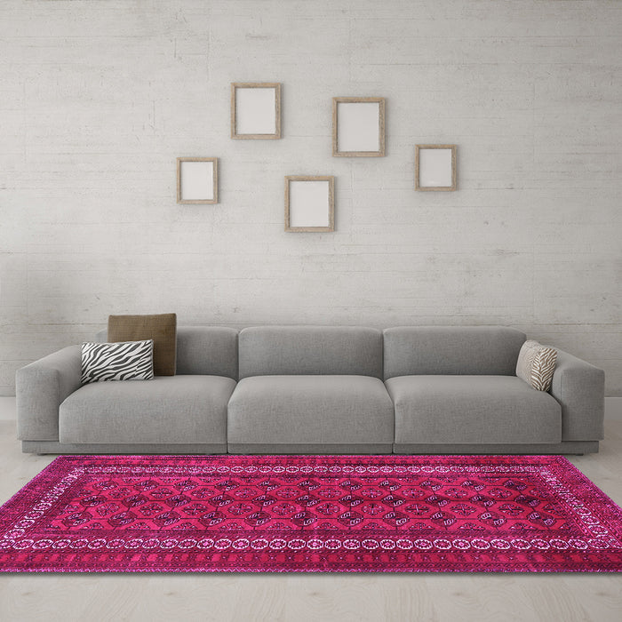 Machine Washable Persian Pink Traditional Rug in a Living Room, wshtr3808pnk