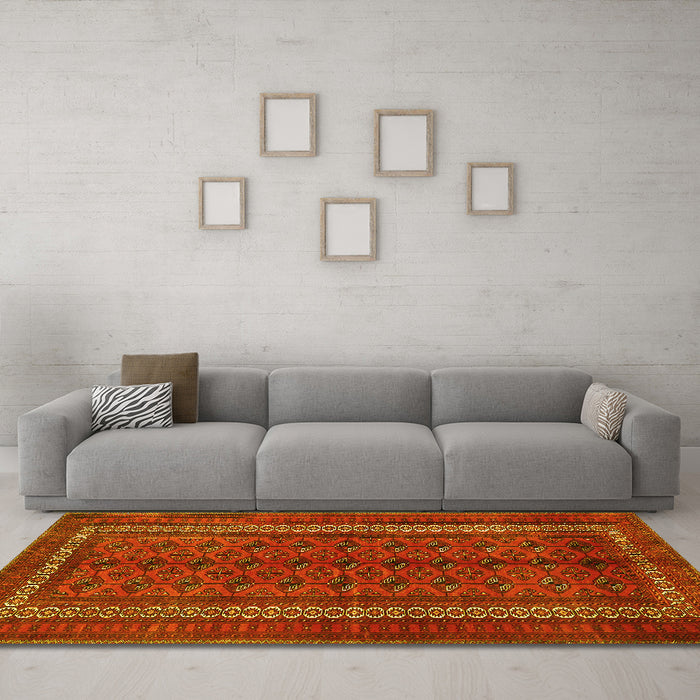 Machine Washable Persian Yellow Traditional Rug in a Living Room, wshtr3808yw