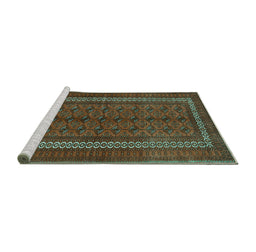 Sideview of Machine Washable Persian Turquoise Traditional Area Rugs, wshtr3808turq